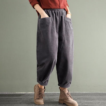 PLUS Size - Elastic Waist Corduroy Cotton Pants