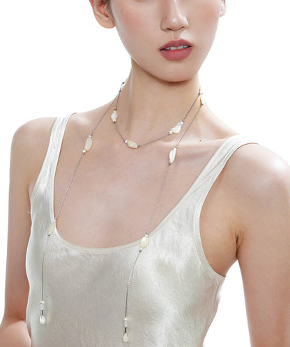 Chic Beige Asymmetric Pearl Double Chain Alloy Necklace