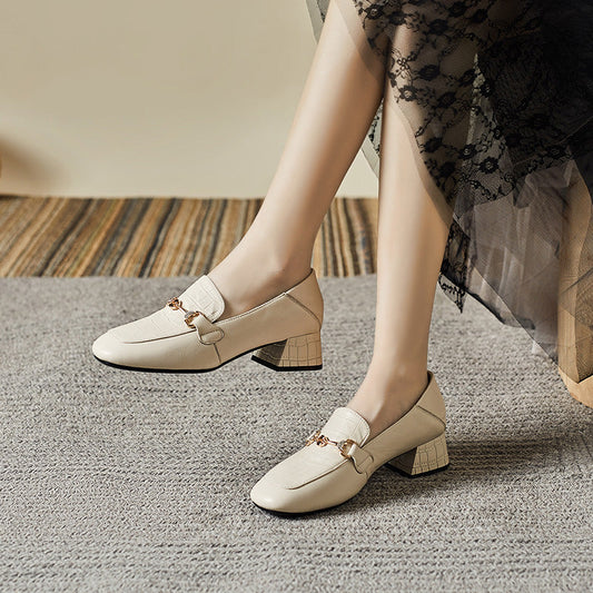 Women Sheepskin Leather Wedge Loafers