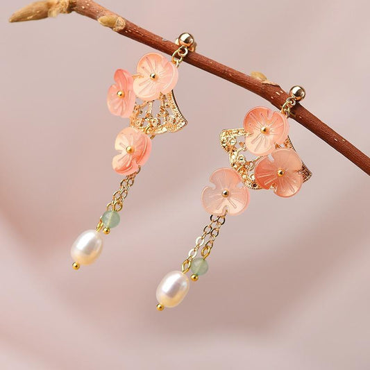 Gold Ginkgo Leaf Pearl Holeless Earrings