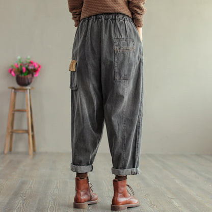 Autumn Retro Patchwork Loose Cotton Harem Jeans