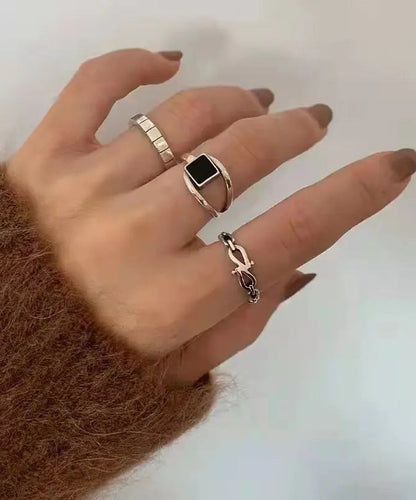 Style Alloy Hollow Out Agate Rings Three-Piece Set