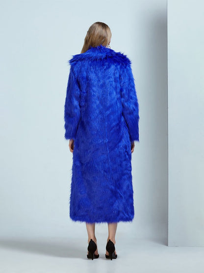 Faux Fur Coat Women V Neck Long Sleeve Maxi Winter Coat