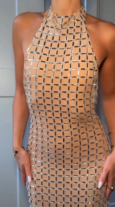 Sexy Sleeveless Halter Backless Sequins Dress