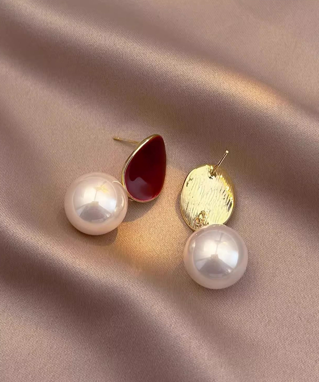 2025 New Red Copper Overgild Pearl Drop Earrings