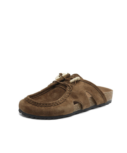 Brown Platform Suede Comfy Splicing Slide Sandals