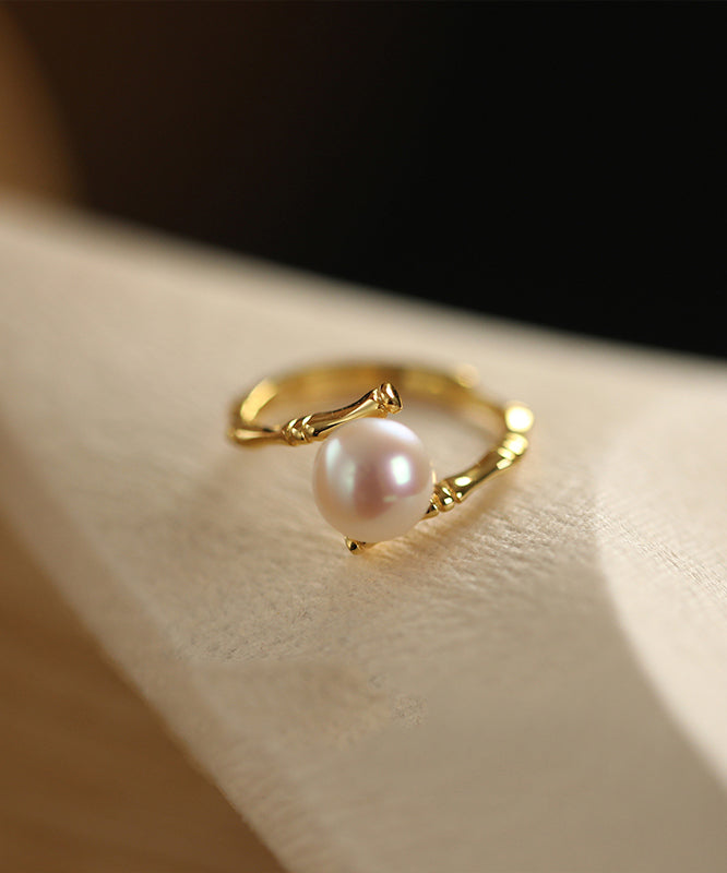 Fashion Gold Sterling Silver Alloy Pearl Open Rings