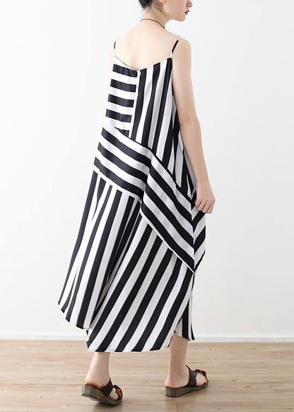 DIY black striped quilting dresses Spaghetti Strap asymmetric Plus Size Dresses