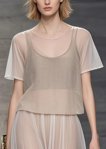 Elegant Apricot Oversized Draping Tulle Holiday Dress Two Piece Set Summer