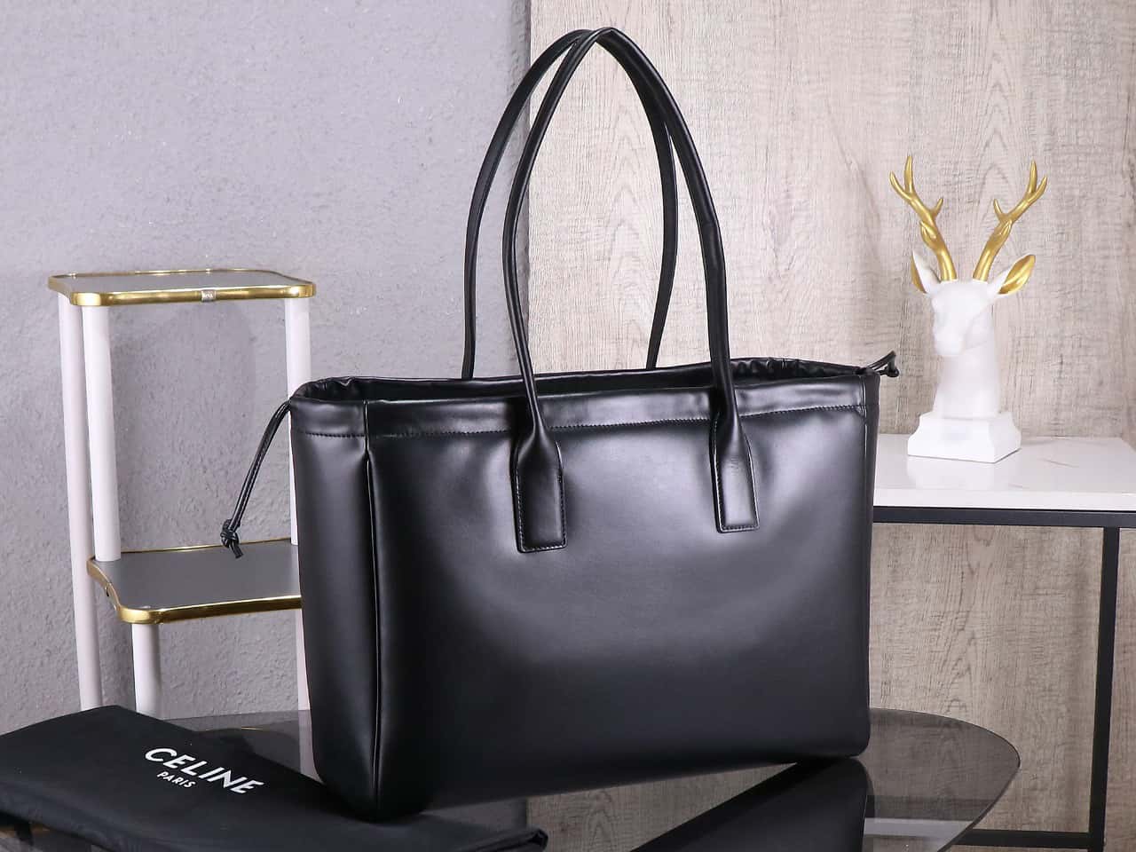 Celine cabas rawstring cuir triomphe in grained calfskin handbag
