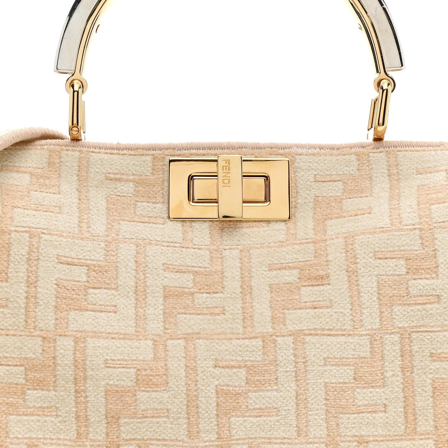 Chenille Suede Metal FF Small Peekaboo I SEE U Satchel Beige White