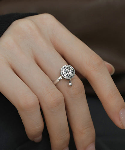 Retro Silk Sterling Silver Lotus Rotatable Rings