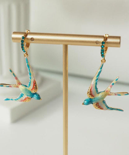 Bohemian Rainbow Copper Alloy Enamel Gem Stone Swallow Drop Earrings