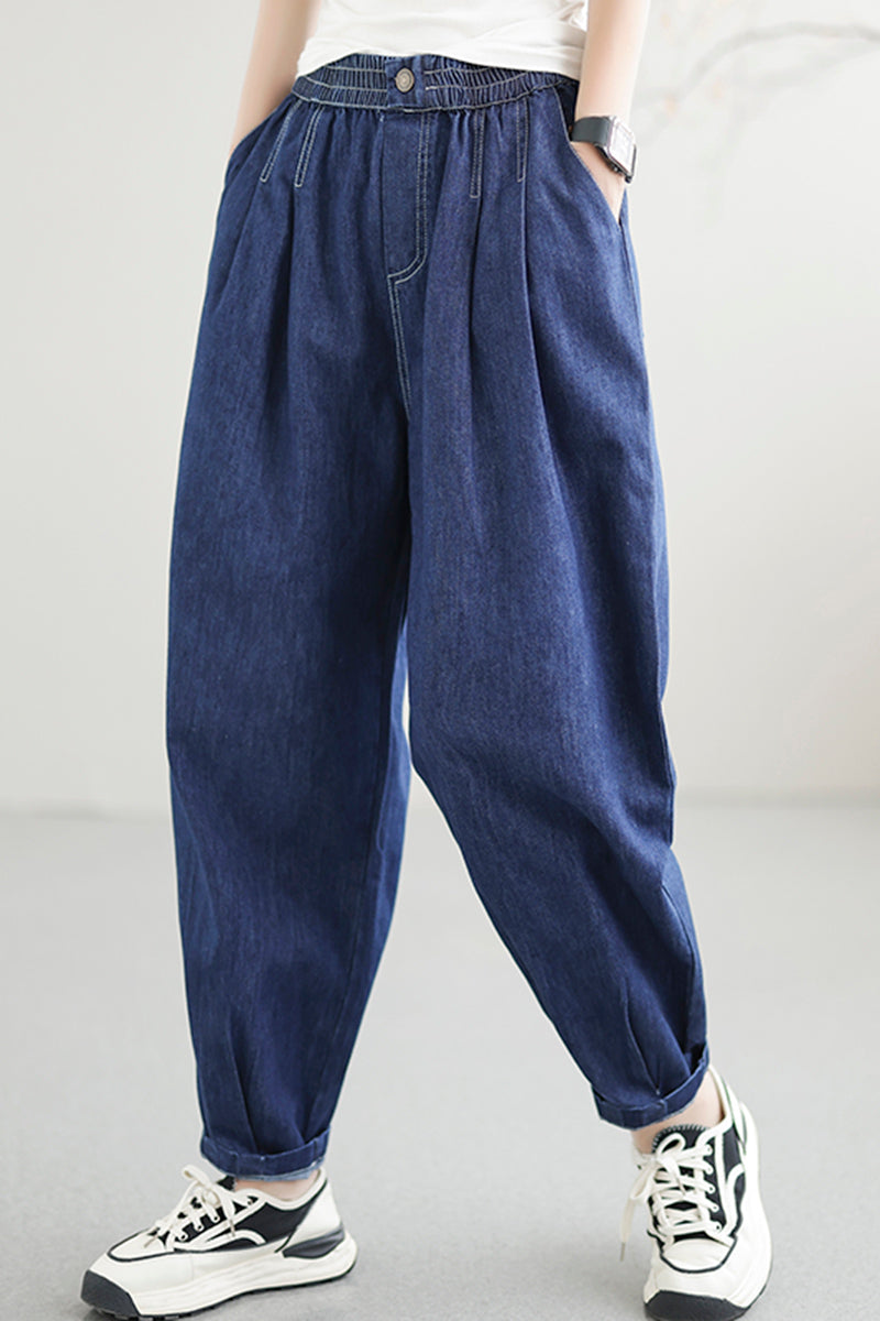 Summer Autumn Solid Loose Cotton Harem Jeans