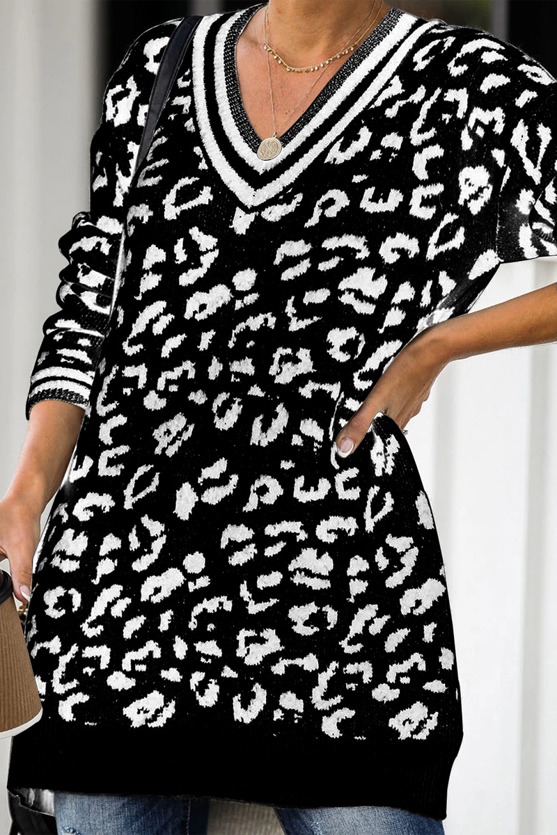 Leopard Print V-Neck Casual Sweater