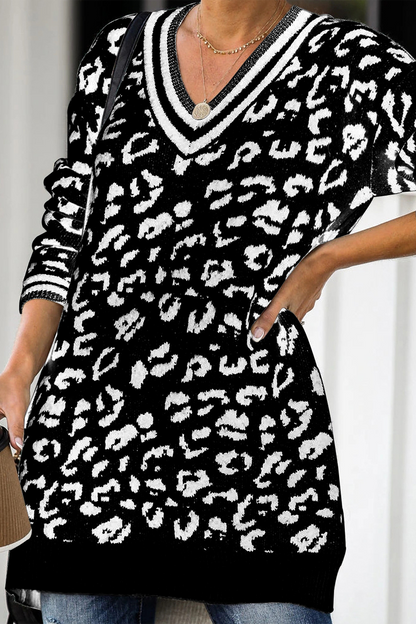 Leopard Print V-Neck Casual Sweater