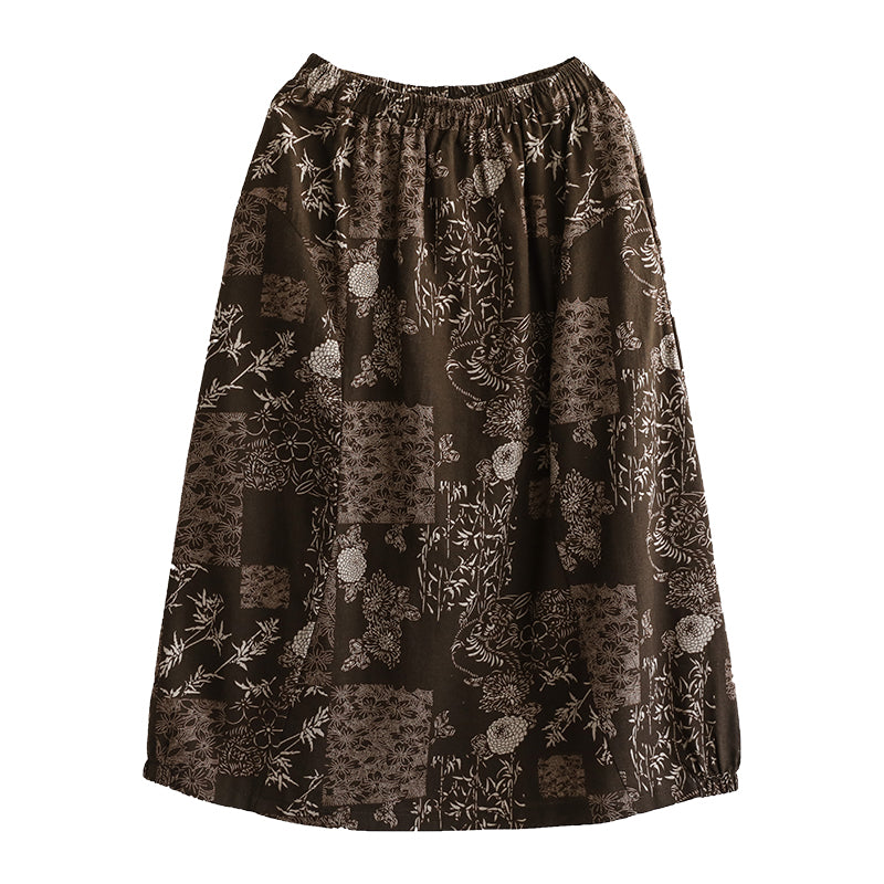 Cozy Vintage Floral A-Line Cotton Skirt
