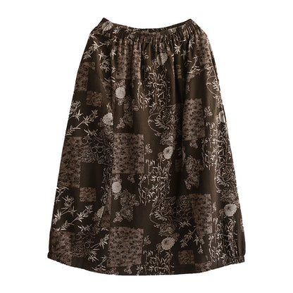 Cozy Vintage Floral A-Line Cotton Skirt