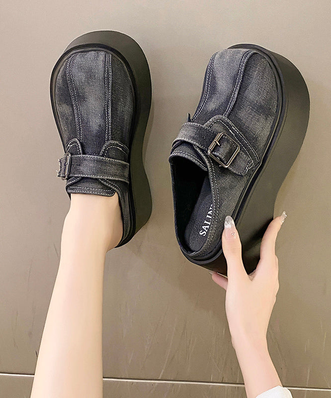 Fashion Splicing Platform Blue Cotton Fabric Slide Sandals