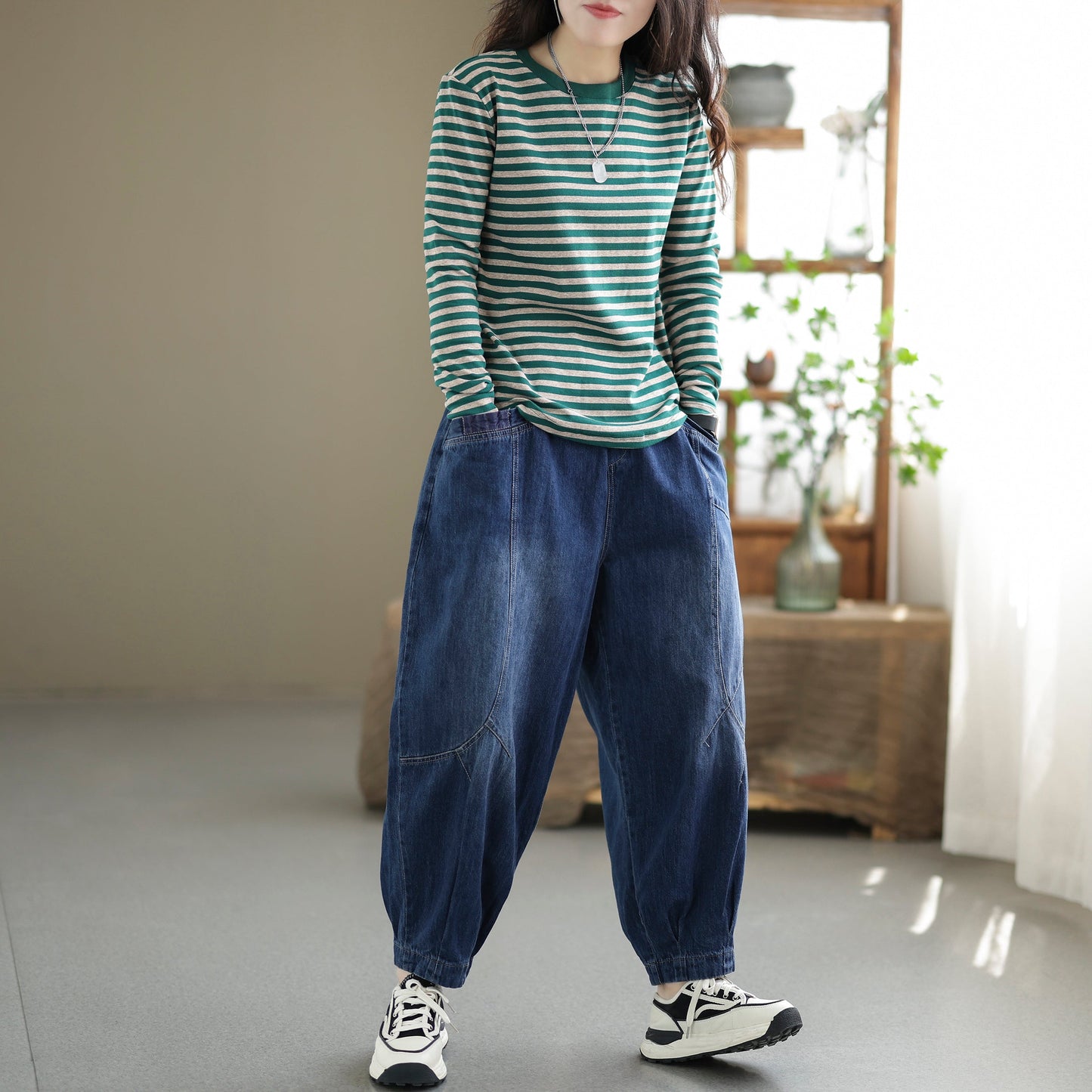 Summer Autumn Loose Casual Retro Patchwork Cotton Jeans