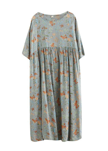Elegant Grey O-Neck Patchwork Print Half Sleeve Summer Long Dress