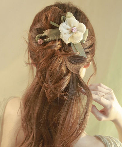 Vintage Light Green Plastic Asymmetrical Tulle Floral Hairpin