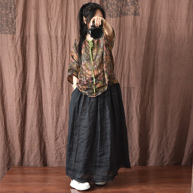 Plus Size Loose Linen Rough Hem Solid Skirt
