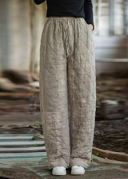 Vintage Oatmeal Plaid Tie Dye Pockets Cotton Filled Straight Pants