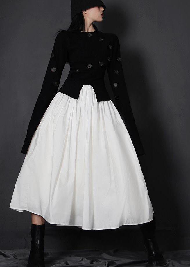 Organic White polka dots High Waist Cinched Patchwork Summer Cotton Skirts