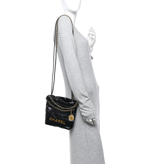 Shiny Calfskin Quilted Mini Chanel 22 Black