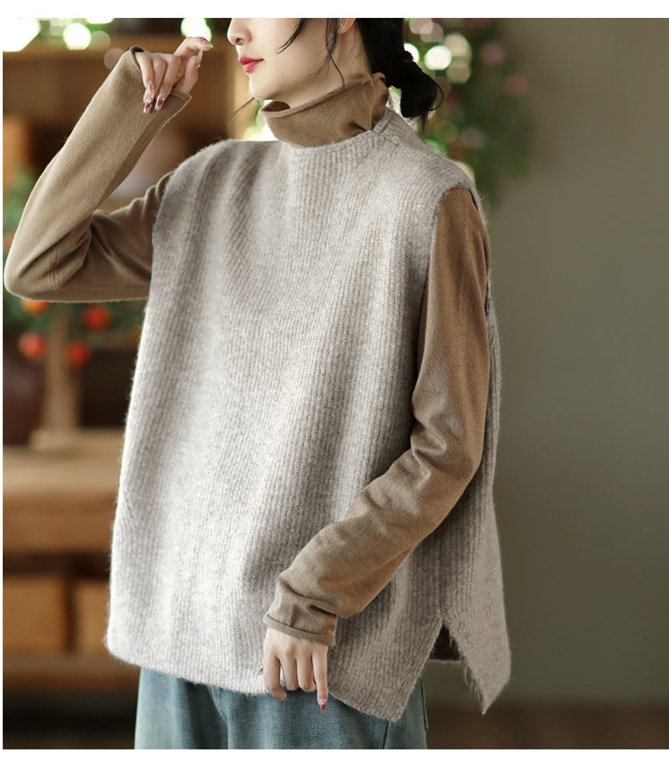Temperament Loose Sleeveless Pullover Vest Literary Solid Color Vest