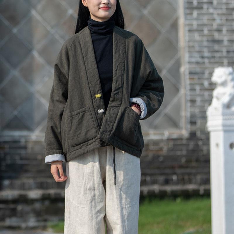 Autumn Winter Cotton Linen Retro Warm Coat