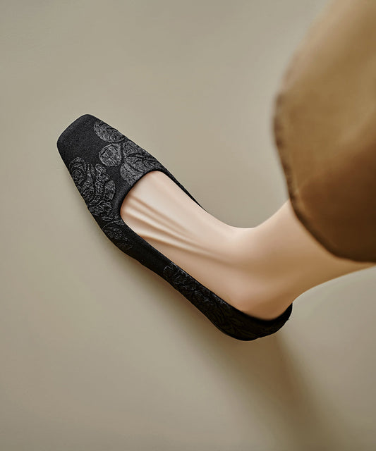 Pink Cotton Fabric Vintage Splicing Flats Embroidered