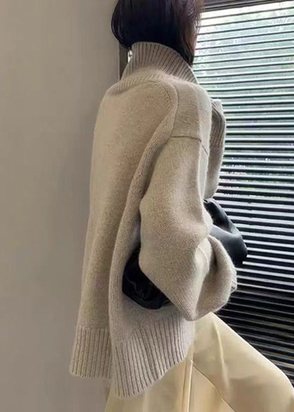 Loose Camel Hign Neck Thick Knit Sweaters Top Fall