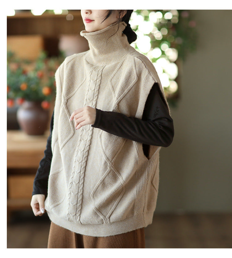 Vintage Twist Knit Turtleneck Vest