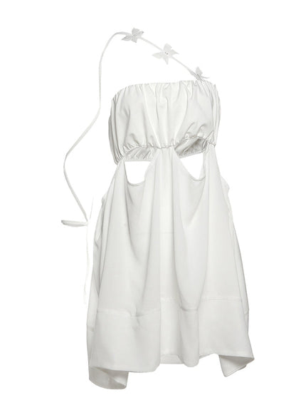 Chic Tulle Patchwork Sexy Hollow Bow Suspender Mini Dress