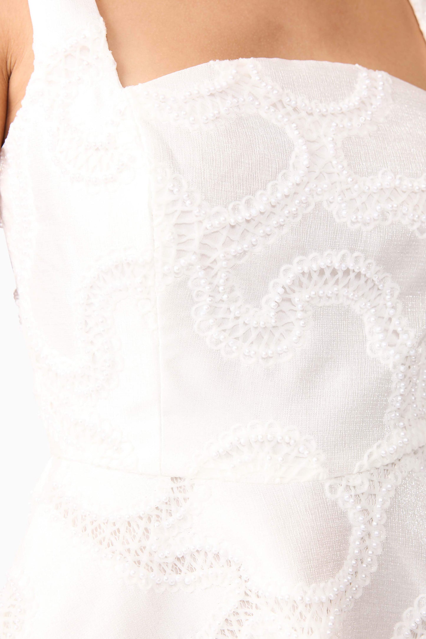 Elara Beaded Mini Dress in White