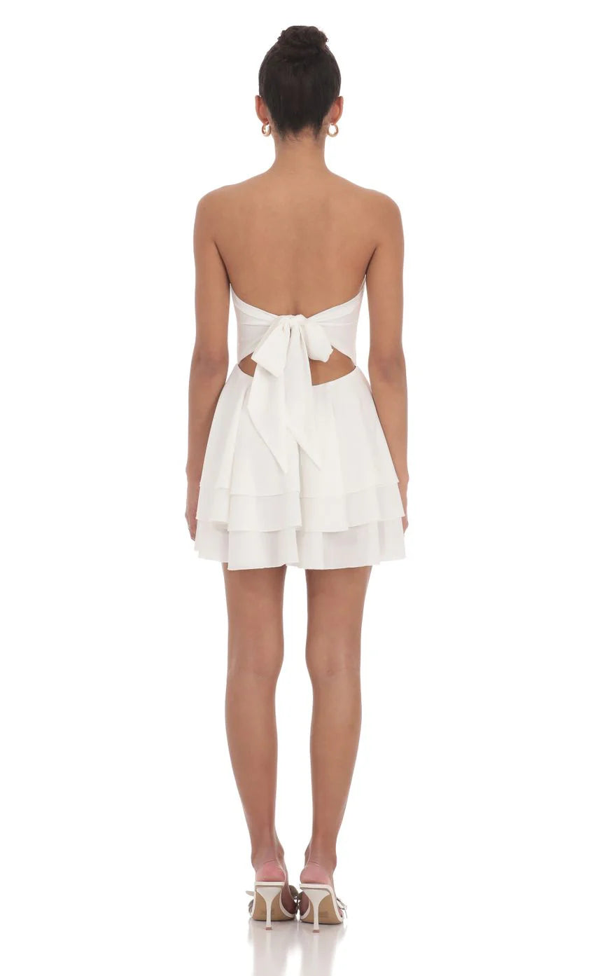 Strapless Asymmetrical Dress in White