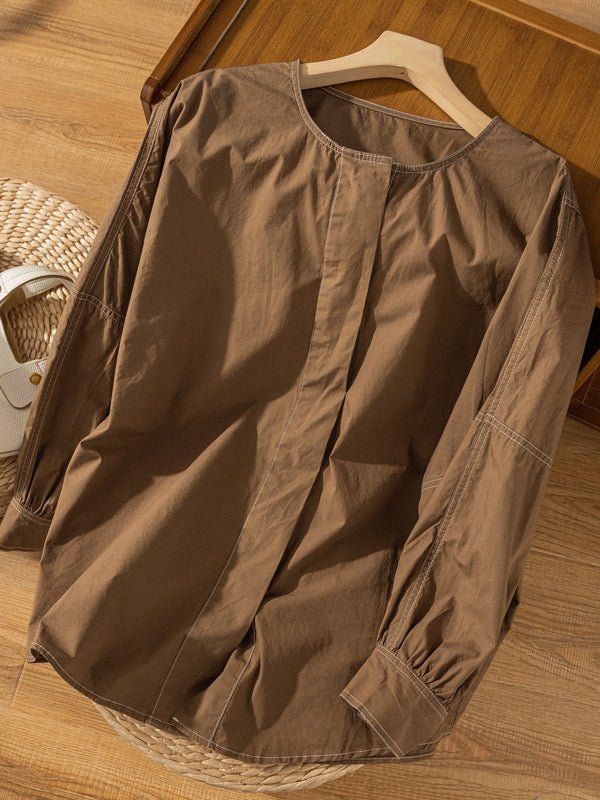 100% Natural Fabric Classic Commuter Loose All-Match Shirt In Solid Color