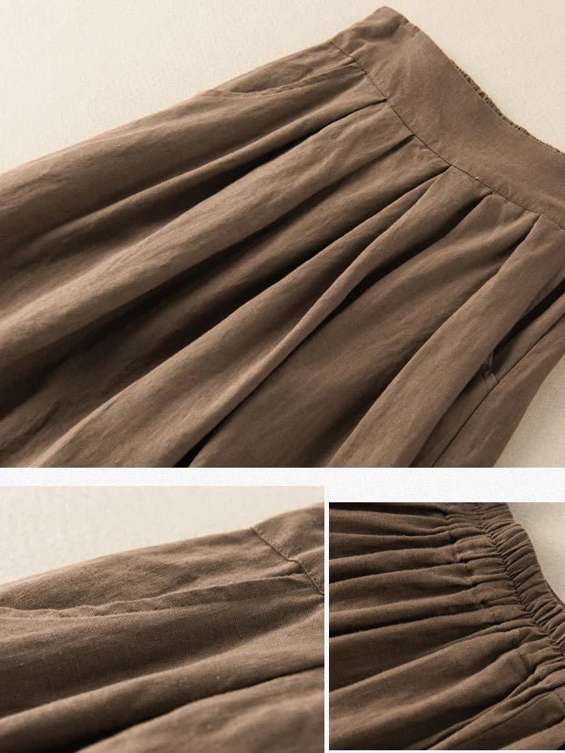 Pure Color Pleated Casual Linen Skirt