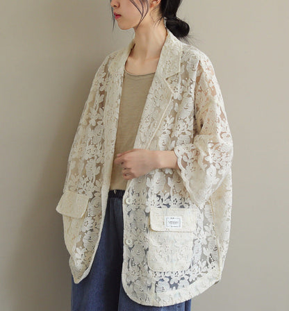 Loose Lace Embroidered Suit Collar Casual Slim Coat