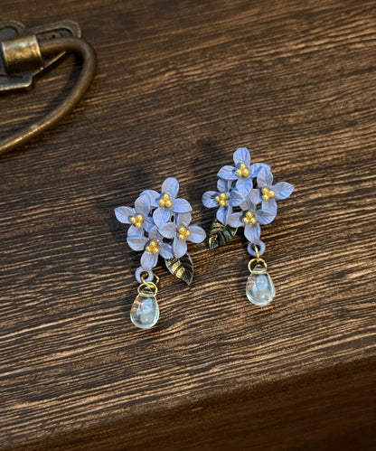Bohemian Blue Alloy Floral Leaf Water Drop Tasse Drop Earrings