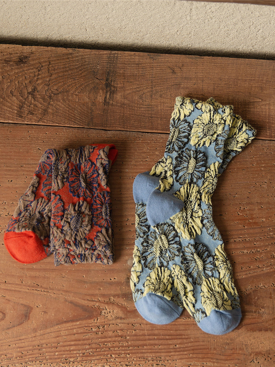 5 Pairs Cotton Vintage Floral Women Socks