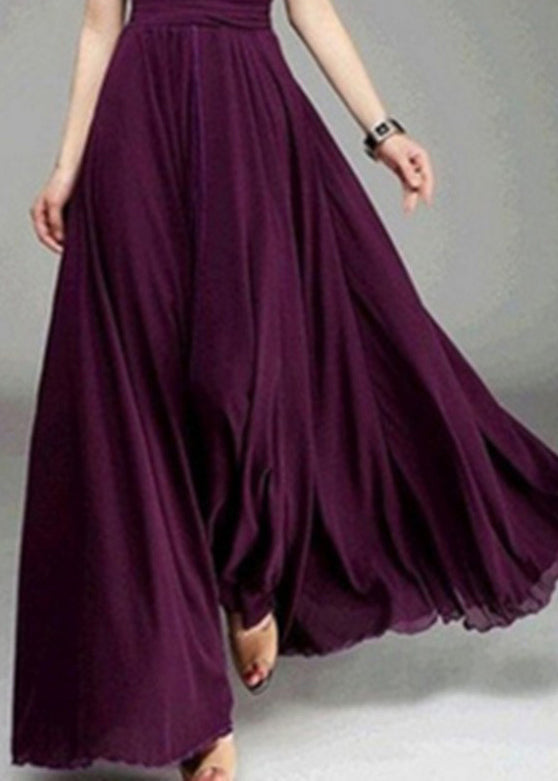 Unique Mulberry V Neck Chiffon Long Dresses Summer