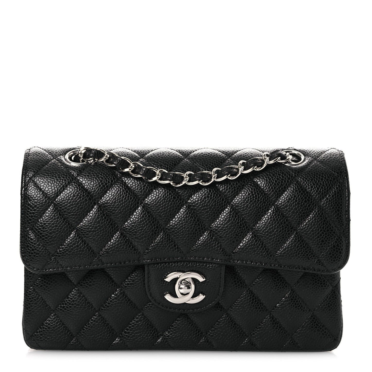 Caviar Quilted Small Double Flap Black