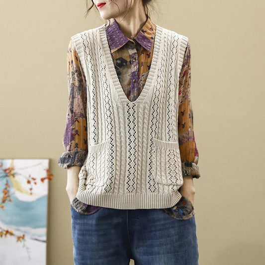 V-neck Hollowed Retro Sweater Vest