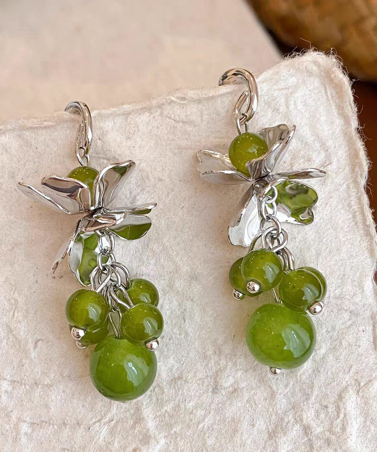 Modern Green Copper Grape Skewer Drop Earrings