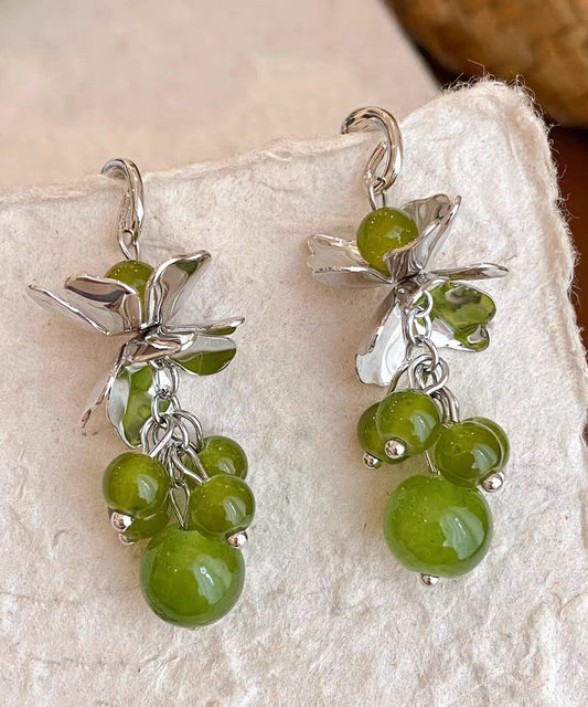Modern Green Copper Grape Skewer Drop Earrings