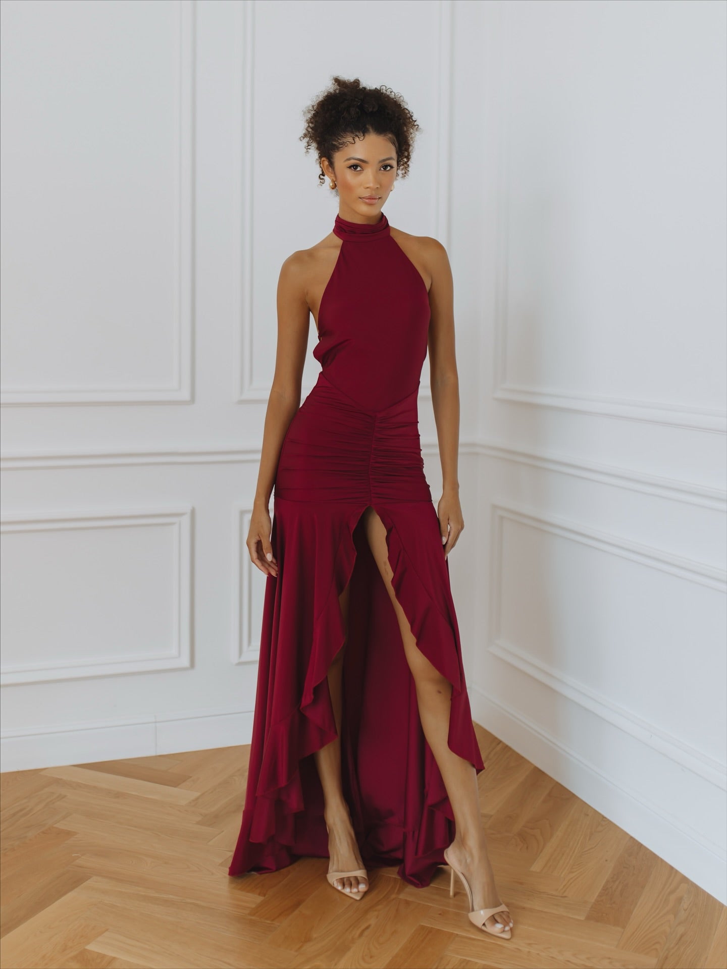 Sexy Sleeveless Halter Slim-Fit Front Slit Dress