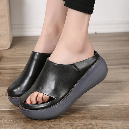 2022 Retro Women Leather Wedge Slippers